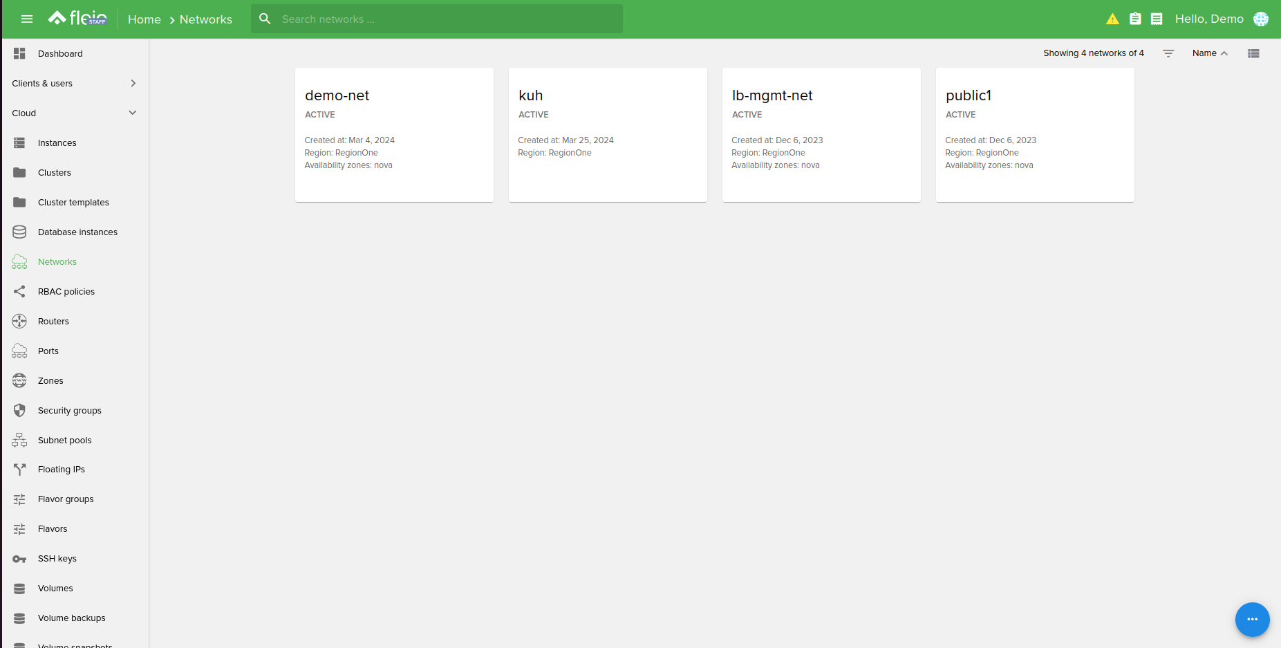 Staff / Cloud / Networks — Fleio 2026.03 documentation