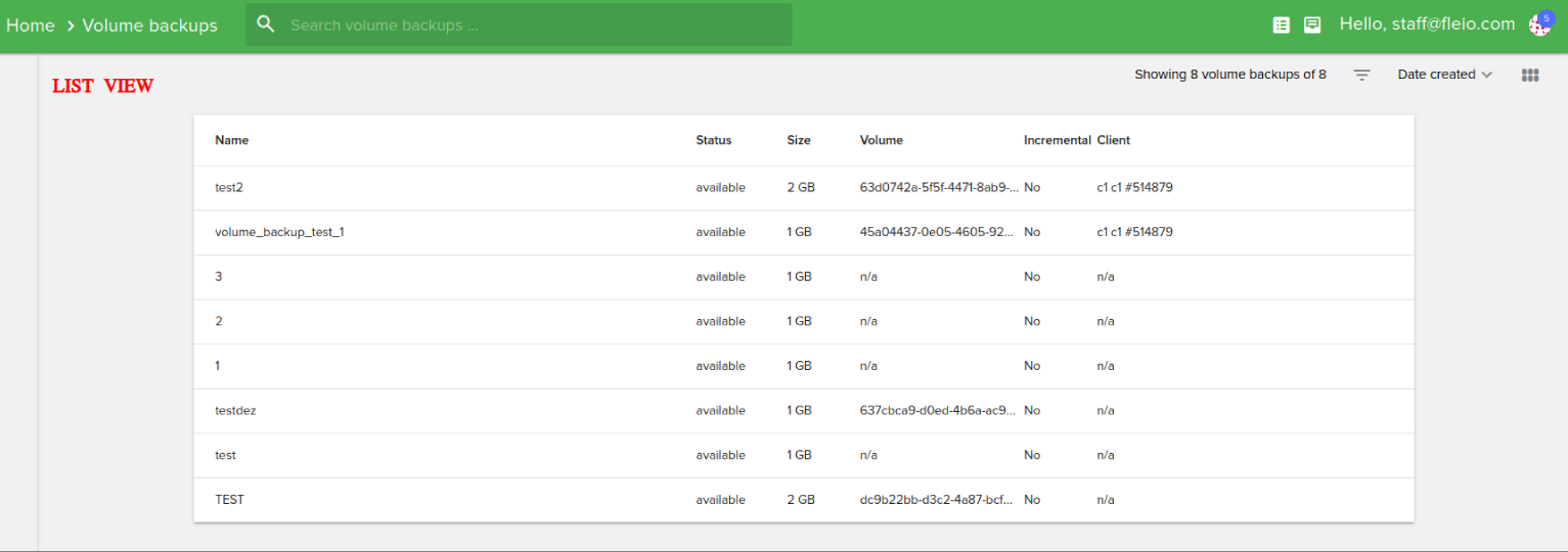 Staff / Cloud / Volume backups — Fleio 2026.03 documentation