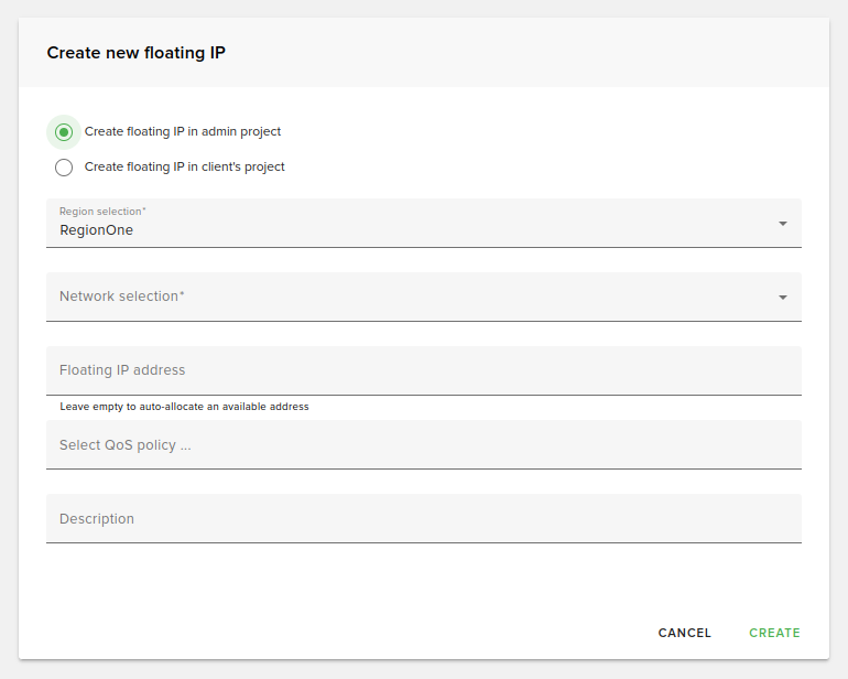 Staff / Cloud / Floating IPs — Fleio 2026.04 documentation